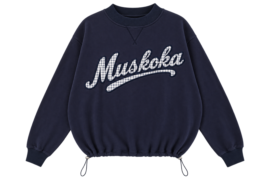 Mock Neck Embroidered fleece sweatshirt with Muskoka patch - Seasonal Resident