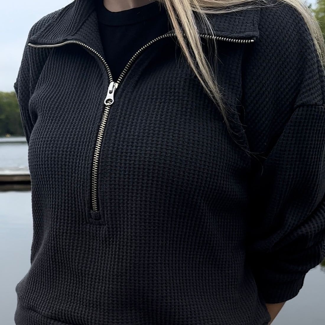 Waffle Half Zip Sweater